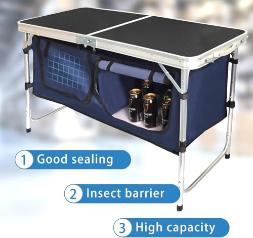 Folding Camping Table with Storage Compartment Aluminum Lightweight Camp Kitchen Table Height Adjustable Indoor/Outdoor Table Perfect for Tailgating, Backyards, BBQ,Picnic, Black - color: Black Standard