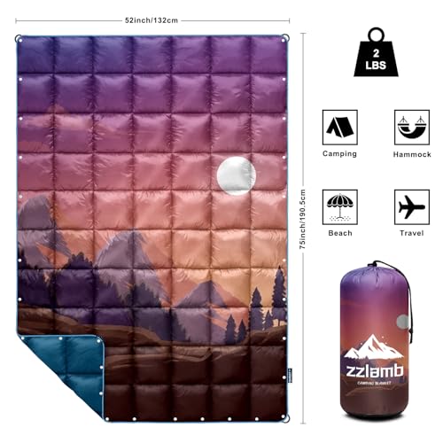 zzlamb Camping Blanket for Cold Weather,Outdoor Puffy Blanket Portable Down Alternative,Windproof Warm Cloak with Snaps,Cozy Quilt Backpacking Picnic RV Travel Plane Car Hammock Beach Climbing - color: Sunglow Upon Wilds, size: 52x75in