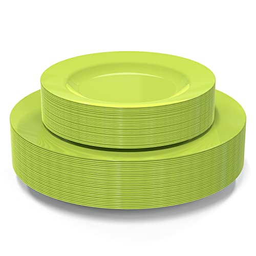 POSATE Plastic Plates Disposable 60 PCS, Heavy Duty 30 Dinner Plates 10.25" and 30 Dessert Plates 7.5" for Party, Green - color: Green