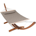 ANOW 13.5FT Curved Wooden Stand with Quilted Hammock, Heavy Duty Larch Wood Arc Stand with 2 Chains, 4 Balance Ropes and 4 Carabiners, Includes Light Brown Hammock with Spreader Bars - color: Light Brown-quilted