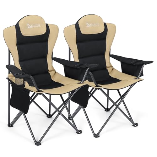 Camping Chairs for Adults, Heavy Duty Camping Chairs 2 Pack, Folding Chairs for Outside, Support 380 LBS, Portable Travel Outdoor Camp Chair with Cup Holder & Cooler Bag, Sports Chairs, Khaki - color: Khaki, size: 2 PCS