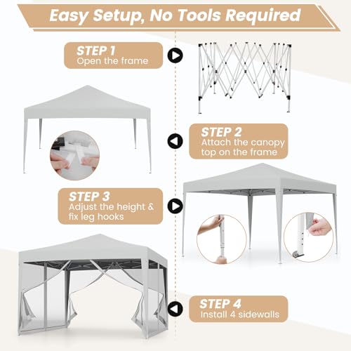 Tangkula 10x10 Ft Pop Up Canopy with Netting, Easy Up Outdoor Tent with Mesh Sidewalls, Carrying Bag, Adjustable Height, Portable Canopy Tent for Parties Events Camping Travel - color: Gray