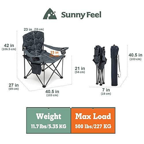 SUNNYFEEL XXL Oversized Camping Chair Heavy Duty 500 LBS for Big Tall People Above 6'4 Padded Portable Folding Sports Lawn Chairs with Armrest Cup Holder & Pocket for Outdoor/Travel/Picnic/Camp - color: Gray-500lbs-1pc