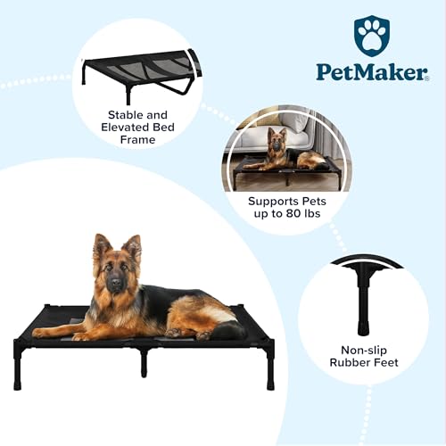 PETMAKER Elevated Dog Bed - 36x30-Inch Portable Pet Bed with Non-Slip Feet - Indoor/Outdoor Dog Cot or Puppy Mattress for Pets up to 80lbs (Black) - color: Black, size: Large