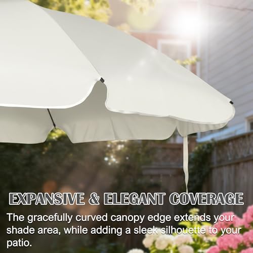 Blissun 6.5ft Patio Umbrella with Push Button Tilt & Height Adjustable, UV50+ Sun Protection with Sturdy Fiberglass Ribs & Iron Pole, Market Umbrella for Outdoor Table Garden Backyard Beach - color: Cream White
