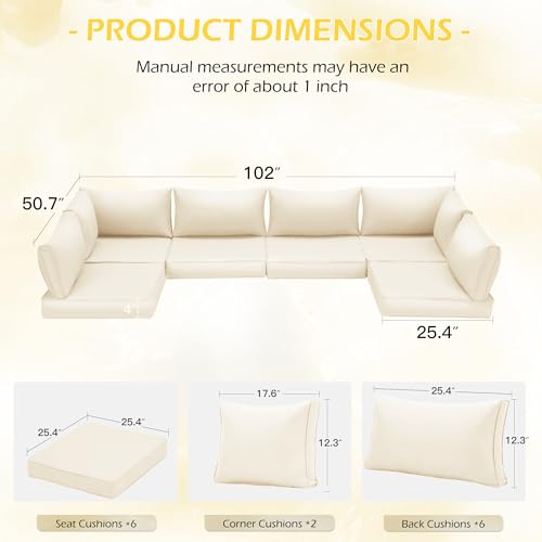 HOMREST Outdoor Replacement Cushions for Patio Furniture,Water-Repellent Sofa Cushion for 6-Seat Rattan Wicker Sectional Patio Conversation Sets,14-Piece Cushions Set for Outdoor Couch（Beige） - color: Beige, size: 6 Seat