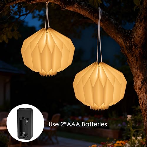 Battery Operated Outdoor Paper Lantern — 2Pack Waterproof Hanging Decorative Light with Remote Timer, Foldable Pendant Paper Lantern for Patio Garden Backyard, Porch Decor - style: Lantern-2pc