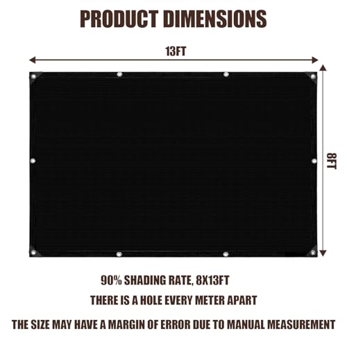 90% Sun Shade Cloth for Garden, 8 * 13FT Heavy Duty Shade Tarp with Grommets & Reinforced Edges - UV Resistant Sunblock Net for Patio, Backyard, Greenhouse, Kennel, Pergola, Black - color: black, size: 8*13ft