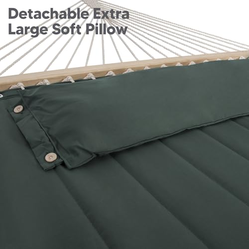 SUNCREAT Hammocks Extra Large Double Hammock with 12 ft Stand, 475lbs Capacity, Outdoor Portable Hammock with Hardwood Spreader Bar, Extra Large Pillow, Gray Green - color: Gray Green, size: 12 ft Stand