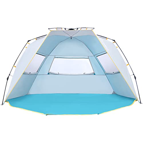 WolfWise 4-5 Person Beach Tent with UPF 50+ Sun Protection, Portable Ventilated Beach Shade Canopy with Extended Porch, Easy Setup & Windproof Design, Large, Blue - color: Blue, size: 4-5 Person