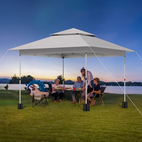 TLSUNNY 12X12 Pop Up Canopy Tent, Camping Shader W/Overhanging Eaves & Sand Bag, Outdoor Gazebo Shelter W/One Push Setup & Wheeled Bag, Height Adjustable, for Patio, Market, Party (White, 12FTX12FT) - color: White, size: 12FTX12FT