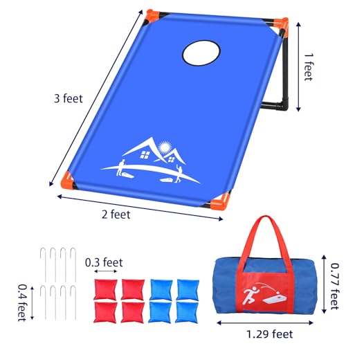 NZQXJXZ 3x2 ft Cornhole Board Set with 8 Bean Bags and Carrying Bag, Outdoor Toss Game Set for Kids and Adults, Portable Corn Hole Sets for Beach Lawn Backyard - color: Classic red and blue