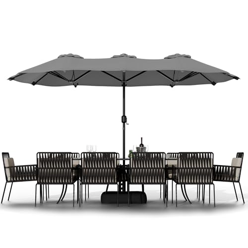 Shintenchi 16FT Large Patio Umbrella with Base Included, Outdoor Double-Sided Rectangular Shade with Crank Handle for Poolside Lawn, Deck & Garden, Gray - color: Grey, size: 16FT