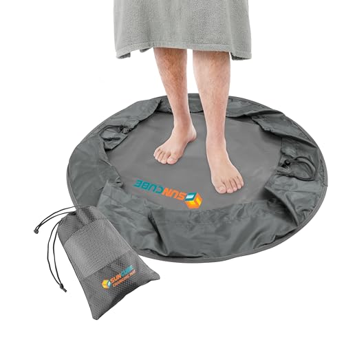 SUN CUBE Wetsuit Changing Mat & Waterproof Surf Bag – Drawstring Dry Bag for Surfing, Kayaking & Beach – 30” Leakproof Portable Gear Mat - color: Gray