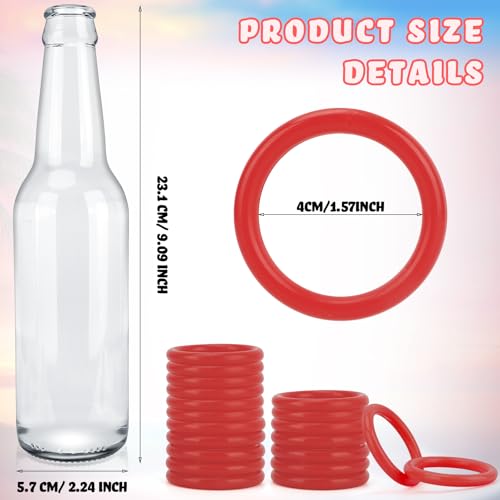30 Pcs Ring Toss Game Carnival Game Set Include 24 Plastic Throw Rings and 6 Glass Bottles for All Occasions and Events, Summer Backyard Fun, Beach, Carnival Party Favor - color: Red, size: 1.57"