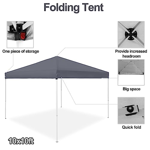 JupiterForce 10 x 10 Pop Up Canopy Tent Easy Set-up, Height Adjustable Outdoor Canopy Patio Waterproof Sun Shade Shelter Instant Canopy with Wheeled Carry Bag, Ropes - color: Gray