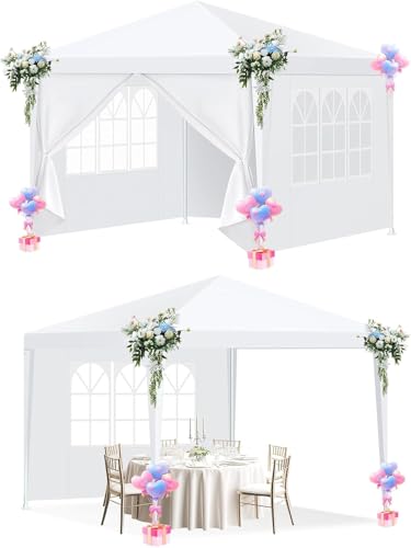 HOTEEL 10x10FT Party Tent with 4 Removable Sidewalls for Parties, Carpas para Fiestas, Weddings, BBQ, Waterproof Outdoor Event Canopy, Patio Camping Gazebo, White - color: White, size: 10x10 ft (With 4 Sidewalls)