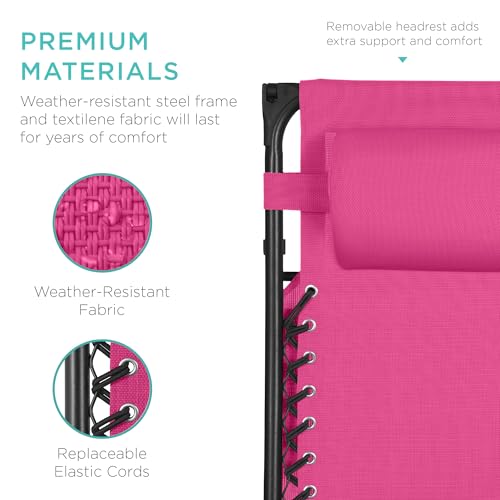 Best Choice Products Folding Zero Gravity Outdoor Recliner Patio Lounge Chair w/Adjustable Canopy Shade, Headrest, Side Accessory Tray, Textilene Mesh - Hot Pink/Black - color: Hot Pink/Black, size: Standard