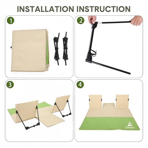 Beach Mat Lounge Chair 2-Person Foldable, Lightweight Lounge Mat with Back Support,600D Oxford 49"x49" Widen Beach Seat Storage Bag for Holidays Garden Camping Swimmingpool (Khaki & Green) - color: Khaki & Green