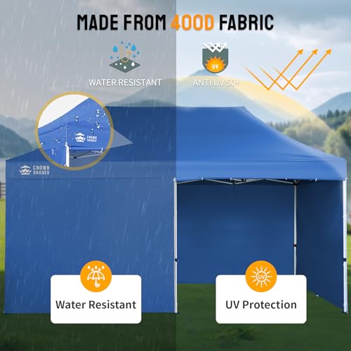 CROWN SHADES 10x20 Pop Up Canopy Tent, Thicken Frame Commercial Heavy Duty Tent, 4 Sidewalls 8 Stakes & 4 Sandbags & 4 Ropes, Outdoor Canopies for Events, Parties, Blue - color: Blue, size: 10x20 Heavy Duty