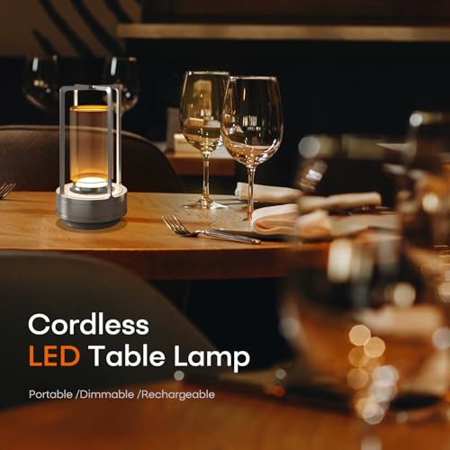 Portable Metal Table Lamp for Indoor/Outdoor ,Rechargeable Cordless LED Lamp, 3-Colour Infinitely Dimming Battery Powered Small Desk Lamp, Restaurant/Bedroom/Bar/Coffee/Camping Light (Sliver Set of 2) - color: Sliver Set of 2
