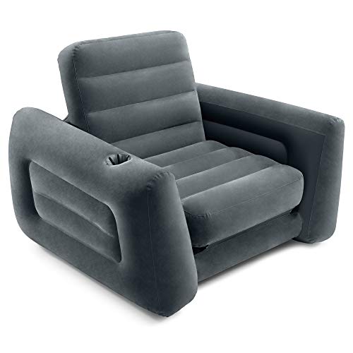 Intex 2 in 1 Inflatable Pull Out Sofa Chair and Twin Air Bed Mattress with Cup Holders for Indoor and Outdoor Use for Adults (3 Pack), Charcoal
