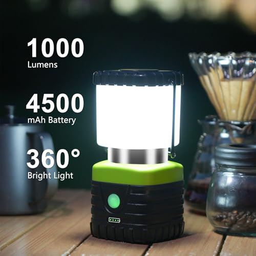 Jarxin 3PCS 6500K White Light LED Camping Lantern Rechargeable 1000LM, 4500mAh Power Bank, Flashlight for Hurricane Emergency, Hiking, IP44 Waterproof Lantern(Black) - style: Black/white light