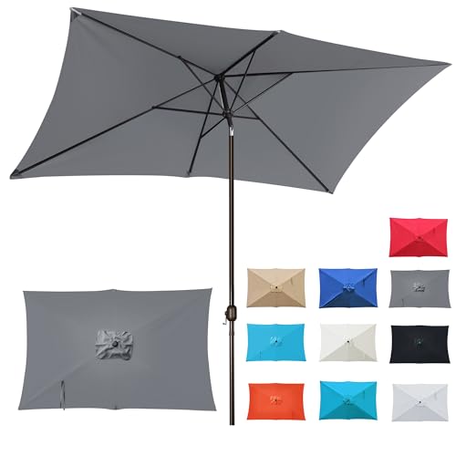 Blissun Rectangular Patio Umbrella, Table Market Umbrella with Tilt and Crank, Outdoor Umbrella for Garden, Deck, Backyard, Pool and Beach - color: Dark Grey, size: 6.5 x 10 FT