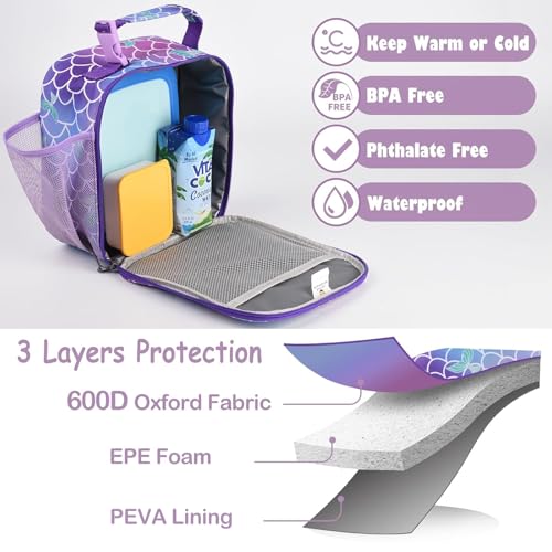 CaCTOUR Lunch Box Kids,Premium Insulated Lunch Bag for Girls Boys,Soft Bag Mini Cooler Back to School Thermal Reusable Lunch Bag for Work School Picnic (Mermaid) - color: C-Mermaid