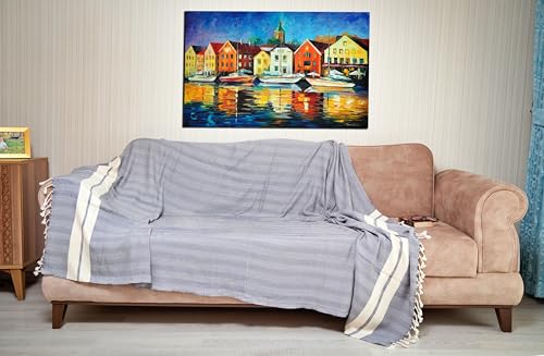Bersuse 100% Cotton Herringbone XL Throw Blanket for Couch - 100% Cotton Lightweight Durable Throw Blanket, Big Blanket for Sensitive Skin, Decorative and Versatile - 63x94 Inches, Anthracite - color: Anthracite