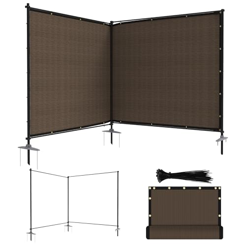 ECOOPTS Privacy Fence Set with Poles and Rails Ground Spikes Fence Kit for Garden Patio Pool Yard (5'Hx12'L, Brown) - color: Brown, size: 0 5'Hx12'L