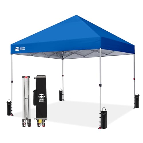 CROWN SHADES 8x8 Pop Up Canopy - Beach Tent with One Push Setup - Easy Outdoor Sun Shade for Events, Parties, Camping - Gazebo with STO-N-Go Cover Bag, Silver Coated Top, Blue - color: Blue, size: 8x8