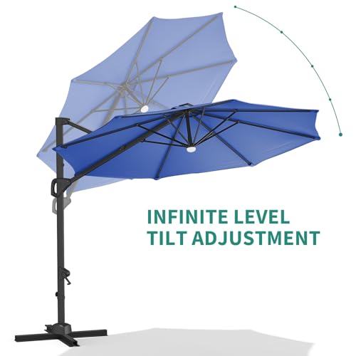 TrailBlaze 360° Rotating Cantilever Patio Umbrella – Heavy-Duty Waterproof Sun Shade, Adjustable Tilt, Rust-Proof Aluminum Frame, Cross Base Included, Outdoor Market Parasol for Garden, Deck, Pool, Backyard - color: Navy Blue