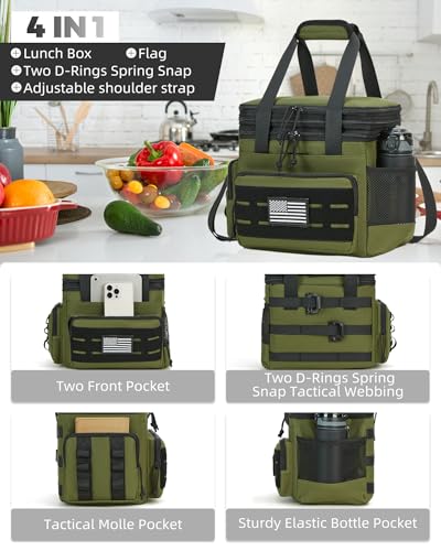 holuxer Tactical Lunch Bag & Lunch Box for Men - Large Double Deck Expandable Insulated Soft Adult Lunchbox for Work - Cooler Bag for Beach, Picnic, Camping,Outdoor，Travel (Green,16L) - color: Green, size: Large