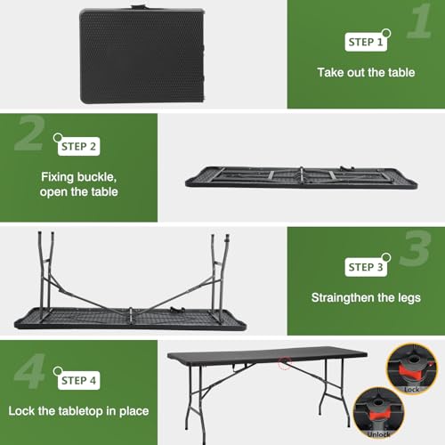 BestOffice Outdoor Folding Camping Table Plastic Table Portable Square Height Dining Table Perfect for Picnics,Parties,Party and Camping,Black Ratten - color: Black Ratten, size: 6 FT