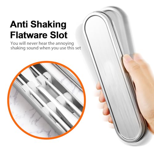 Travel cutlery set, 18/8 stainless steel cutlery, Reusable utensils set with case, Portable Silverware Lunch Box for Camping and Office (Stainless Steel)