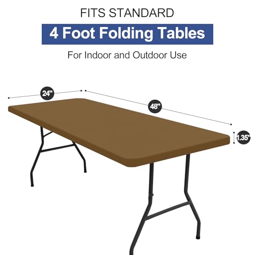 homing Rectangle Table Cloth Cover, Waterproof Polyester Elastic Fitted Tablecloth, Fits for 4 Foot Folding Tables, Washable Table Protector for Picnic, Camping, Outdoor (Brown, 24" x 48") - color: Brown, size: 48" x 24" (Rectangular)