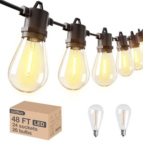 addlon 48FT(2FT Space) LED Outdoor String Lights with 24 Edison Shatterproof Bulbs, Heavy-Duty and Weatherproof Strand, Commercial Grade Patio Lights, Decorative for Garden or Patio, Black - size: 48FT(24 Sockets)