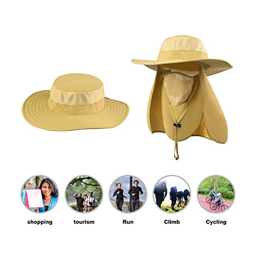Fishing Hat,Sun Cap with UPF 50+ Sun Protection and Neck Flap,for Man and Women - color: Khaki