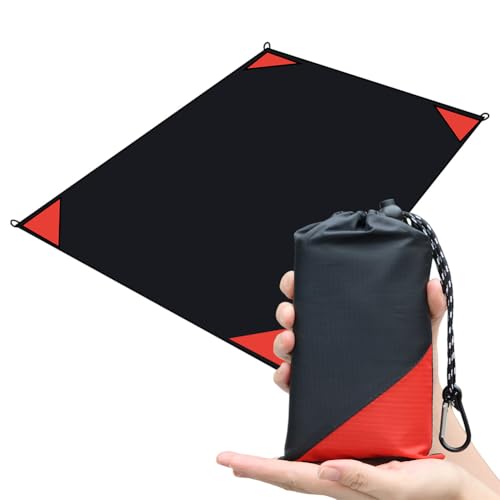 Orga'Neat Pocket Picnic Blanket, Beach Mat Waterproof Sandproof, Compact Lightweight Small Tarp for Camping, Hiking, Backpacking, Festival, Travel, Foldable in Bags (Black/Red, 55"x79") - color: Black/Red, size: 55"x79"