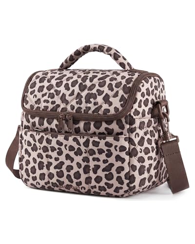 BAGSMART Insulated Lunch Bags for Women, Cute Quilted Lunch Box, Lightweight Puffy Padded Waterproof Lunch Tote, Reusable Lunch Cooler for Work Picnic Travel, Leopard - color: Print-Leopard, size: Medium(normal)