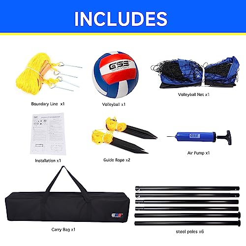 GSE Games & Sports Expert Outdoor Yard Sports Net Game Set for Backyards, Parks, Beach, Lawn. Volleyball Set, Badminton Set OR Volleyball & Badminton Combo Set Available - style: Deluxe Volleyball Set