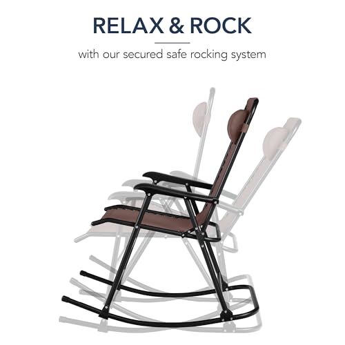 Best Choice Products Outdoor Zero Gravity Rocking Chair, Folding Reclining Patio Lounge Chair with Adjustable Pillow for Lawn, Beach, Camping - Brown - color: Brown