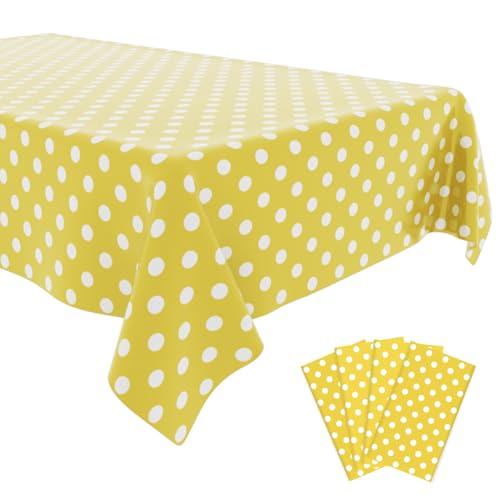 4 Pack Yellow Polka Dot Tablecloth,Yellow and White Tablecloths Disposable Plastic Rectangular Picnic Table Cover,Suitable for Rectangular Tables(54 x 108 Inches) - color: Polka Dot Yellow, size: 54" x 108" Rectangular (4 Pack)
