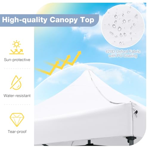 Tangkula 10x10 FT Pop Up Canopy, Instant Setup Outdoor Tent with Heavy-Duty Carbon Steel Frame, Wheeled Bag, 4 Sandbags, 8 Stake, 4 Ropes, Portable Canopy Tent for Parties Events Camping (White) - color: White
