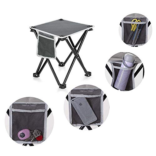 Triple Tree 2 Pack Folding Camping Stool, 13.8 Inch Small Portable Lightweight Stool with Side Pocket, Foot Stool with Carry Bag for Hiking, Fishing and Beach, Hold up to 400lbs, Grey