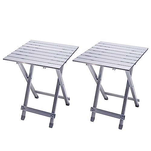 SUNNYFEEL Folding Camping Table - Lightweight Aluminum Portable Picnic Table, 18.5x18.5x24.5 Inch for Cooking, Beach, Hiking, Travel, Fishing, BBQ, Indoor Outdoor Small Foldable Camp Tables - color: Silver-2set
