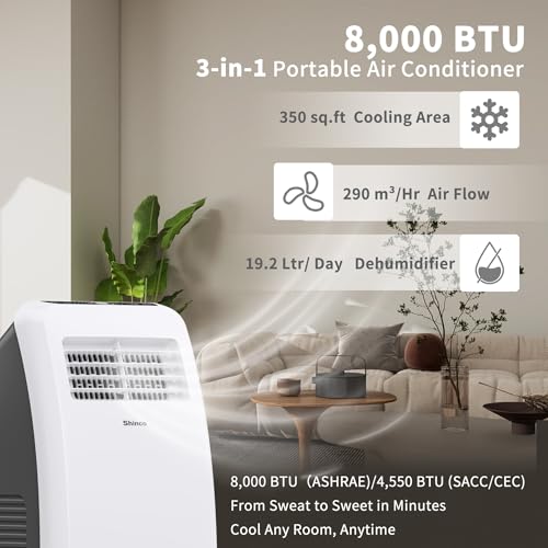Shinco 8,000 BTU Portable Air Conditioner - 3-in-1 Cool/Dehumidifier/Fan for Rooms Up to 350 sq.ft, Remote Control & 24H Timer, Compact AC Unit for Bedroom/Office - color: SPF2-White-Standard, size: 8000 BTU