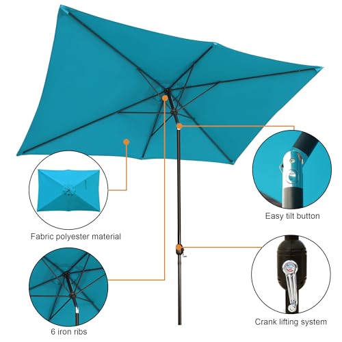 Blissun Rectangular Patio Umbrella, Table Market Umbrella with Tilt and Crank, Outdoor Umbrella for Garden, Deck, Backyard, Pool and Beach - color: Cerulean, size: 6.5 x 10 FT