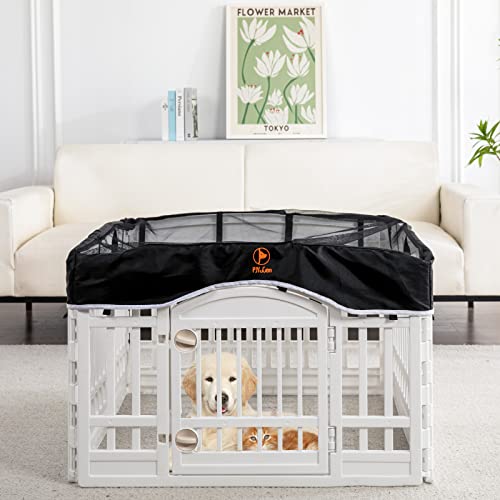 PJYuCien Dog Playpen Mesh Top Cover, Fits 36 Inch 4 Panels Regular Square Plastic Exercise Pet Pen, Telescopic Buckles Connections, Black (Note: Cover Only, Fence Not Included) - style: Black Cover, 36"Width, Black ( Elastic Buckles Connections )